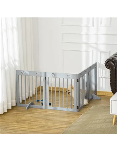 PawHut Freestanding Pet Gate 4 Panel Folding Wooden Dog Barrier w/ Support Feet