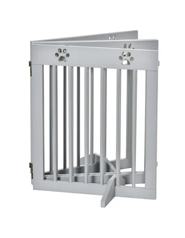 PawHut Freestanding Pet Gate 4 Panel Folding Wooden Dog Barrier w/ Support Feet