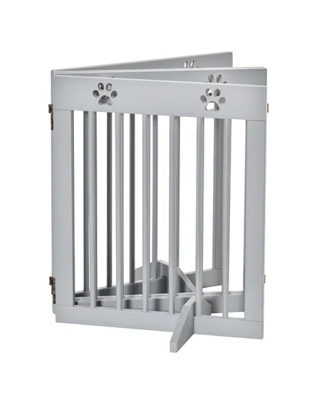 PawHut Freestanding Pet Gate 4 Panel Folding Wooden Dog Barrier w/ Support Feet
