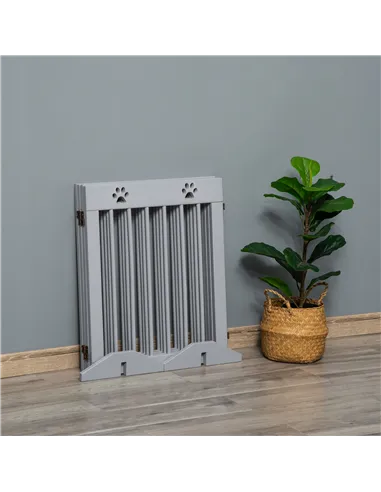 PawHut Freestanding Pet Gate 4 Panel Folding Wooden Dog Barrier w/ Support Feet