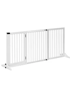 PawHut Wooden Dog Gate, Dog Fence Indoor, Freestanding Dog Barrier, Adjustable Lockable Fence with 3 Panels, 71H x 113-166W cm, 