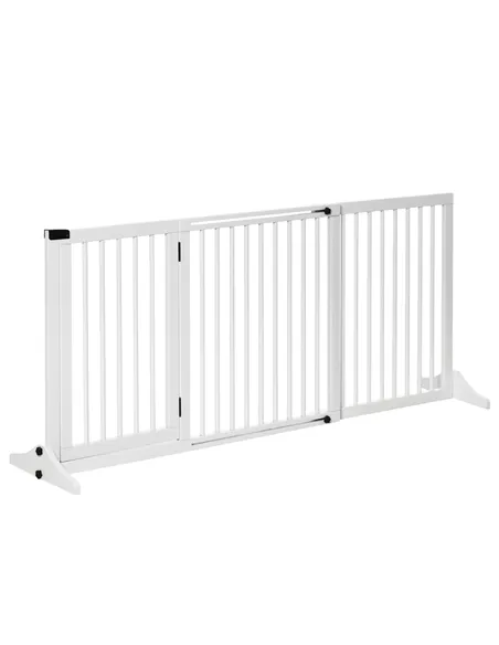 PawHut Wooden Dog Gate, Dog Fence Indoor, Freestanding Dog Barrier, Adjustable Lockable Fence with 3 Panels, 71H x 113-166W cm, 