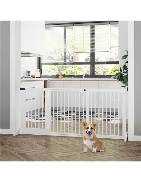 PawHut Wooden Dog Gate, Dog Fence Indoor, Freestanding Dog Barrier, Adjustable Lockable Fence with 3 Panels, 71H x 113-166W cm, 