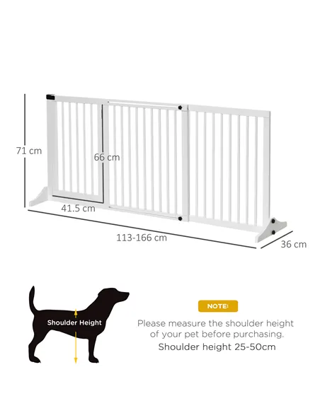 PawHut Wooden Dog Gate, Dog Fence Indoor, Freestanding Dog Barrier, Adjustable Lockable Fence with 3 Panels, 71H x 113-166W cm, 
