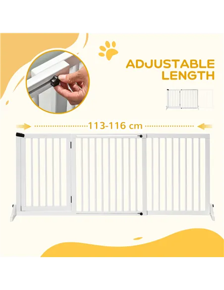 PawHut Wooden Dog Gate, Dog Fence Indoor, Freestanding Dog Barrier, Adjustable Lockable Fence with 3 Panels, 71H x 113-166W cm, 
