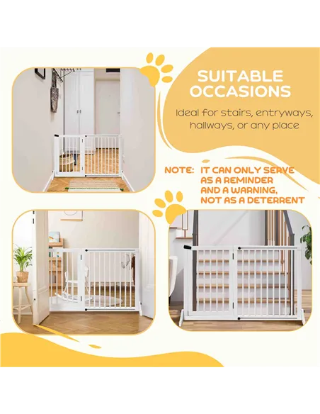 PawHut Wooden Dog Gate, Dog Fence Indoor, Freestanding Dog Barrier, Adjustable Lockable Fence with 3 Panels, 71H x 113-166W cm, 