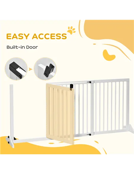 PawHut Wooden Dog Gate, Dog Fence Indoor, Freestanding Dog Barrier, Adjustable Lockable Fence with 3 Panels, 71H x 113-166W cm, 
