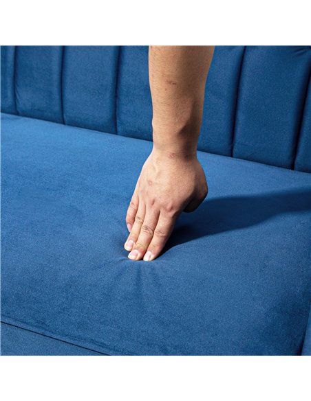 HOMCOM Velvet-Feel Three-Seater Sofa Bed - Blue