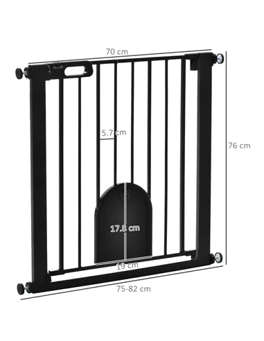 PawHut Dog Gate with Cat Flap Pet Safety Gate Barrier, Stair Pressure Fit, Auto Close, Double Locking, for Doorways, Hallways, 7