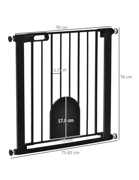 PawHut Dog Gate with Cat Flap Pet Safety Gate Barrier, Stair Pressure Fit, Auto Close, Double Locking, for Doorways, Hallways, 7