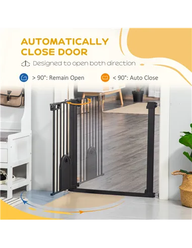 PawHut Dog Gate with Cat Flap Pet Safety Gate Barrier, Stair Pressure Fit, Auto Close, Double Locking, for Doorways, Hallways, 7