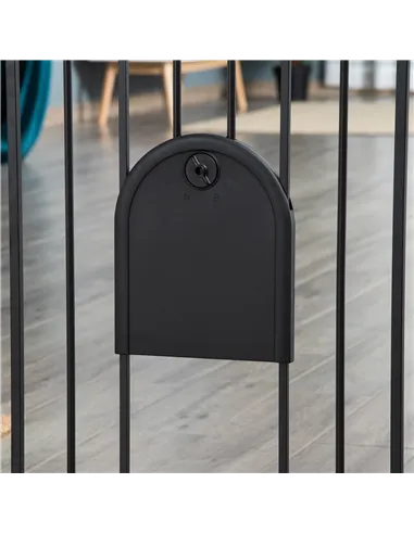 PawHut Dog Gate with Cat Flap Pet Safety Gate Barrier, Stair Pressure Fit, Auto Close, Double Locking, for Doorways, Hallways, 7