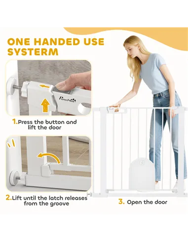 PawHut Dog Gate with Cat Flap Pet Safety Gate Barrier, Stair Pressure Fit, Auto Close, Double Locking, for Doorways, Hallways, 7