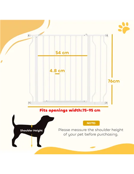 PawHut Wide Dog Safety Gate, with Door Pressure, for Doorways, Hallways, Staircases - White