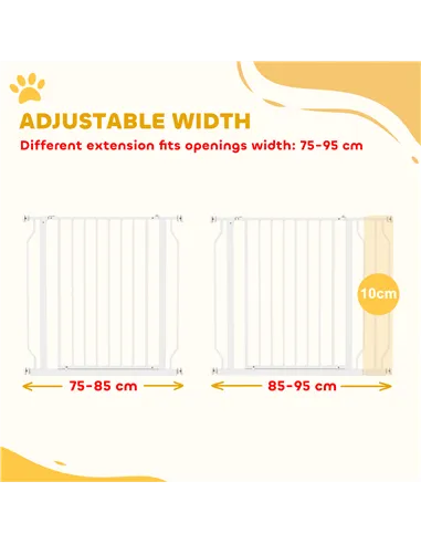 PawHut Wide Dog Safety Gate, with Door Pressure, for Doorways, Hallways, Staircases - White