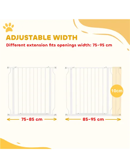 PawHut Wide Dog Safety Gate, with Door Pressure, for Doorways, Hallways, Staircases - White