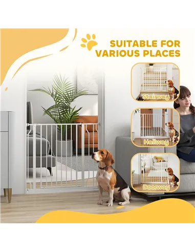 PawHut Wide Dog Safety Gate, with Door Pressure, for Doorways, Hallways, Staircases - White