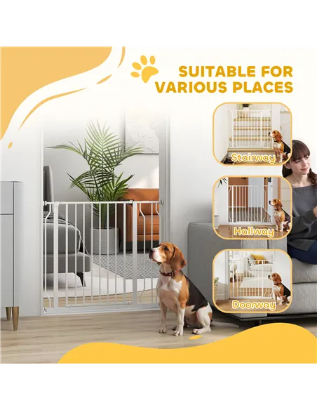 PawHut Wide Dog Safety Gate, with Door Pressure, for Doorways, Hallways, Staircases - White
