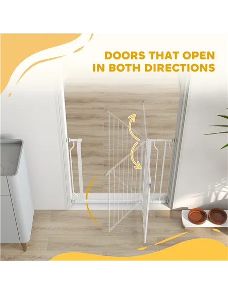 PawHut Wide Dog Safety Gate, with Door Pressure, for Doorways, Hallways, Staircases - White