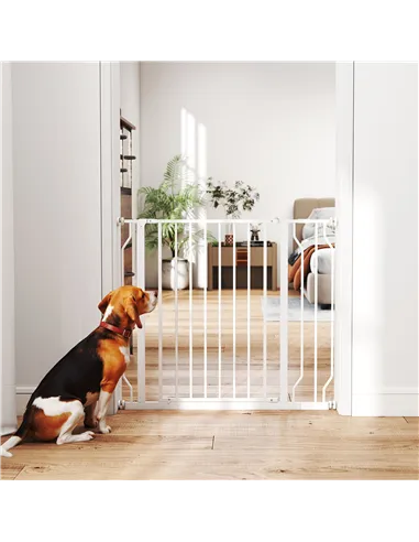 PawHut Wide Dog Safety Gate, with Door Pressure, for Doorways, Hallways, Staircases - White