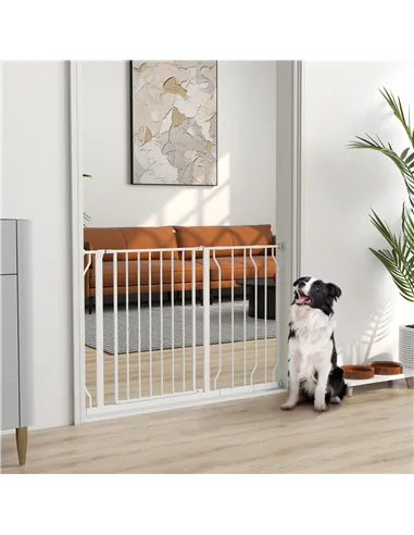 PawHut Wide Dog Safety Gate, with Door Pressure, for Doorways, Hallways, Staircases - White