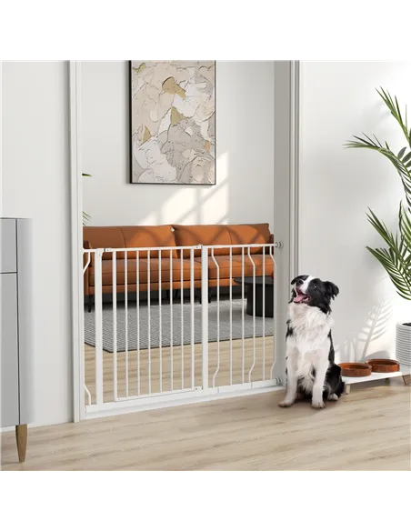 PawHut Wide Dog Safety Gate, with Door Pressure, for Doorways, Hallways, Staircases - White