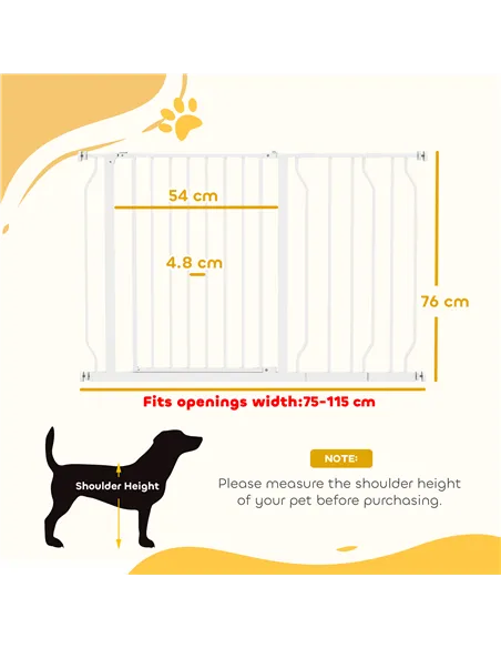 PawHut Wide Dog Safety Gate, with Door Pressure, for Doorways, Hallways, Staircases - White
