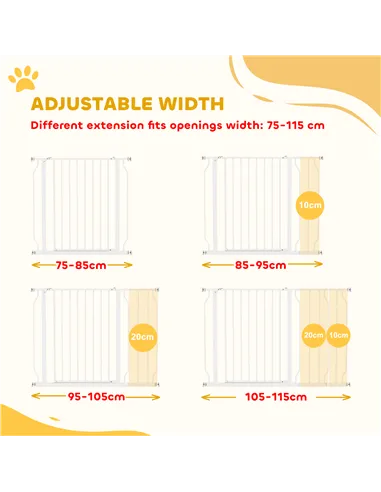 PawHut Wide Dog Safety Gate, with Door Pressure, for Doorways, Hallways, Staircases - White
