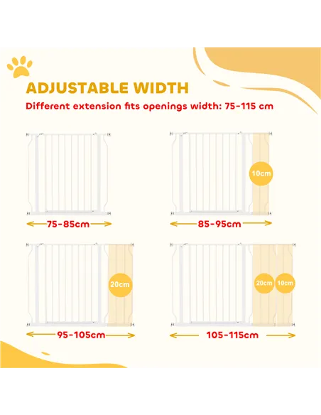 PawHut Wide Dog Safety Gate, with Door Pressure, for Doorways, Hallways, Staircases - White