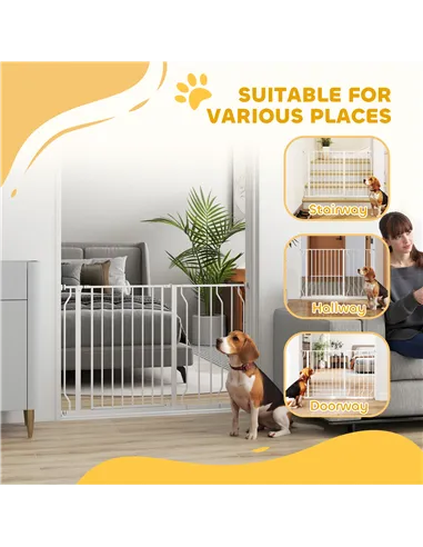 PawHut Wide Dog Safety Gate, with Door Pressure, for Doorways, Hallways, Staircases - White