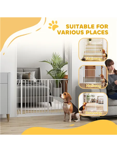 PawHut Wide Dog Safety Gate, with Door Pressure, for Doorways, Hallways, Staircases - White