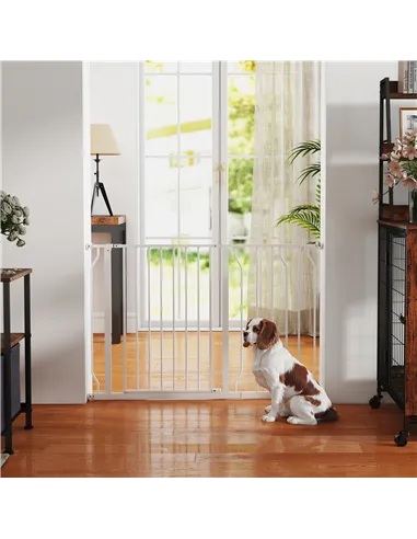 PawHut Wide Dog Safety Gate, with Door Pressure, for Doorways, Hallways, Staircases - White