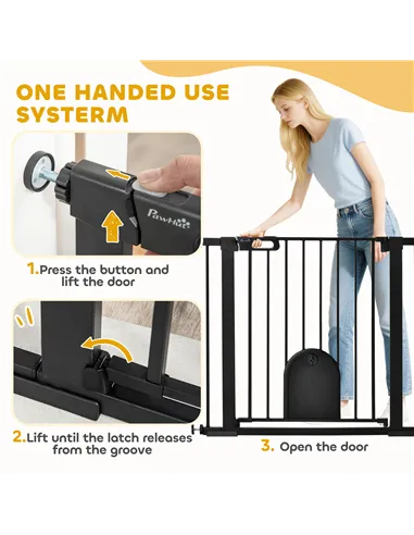 PawHut Dog Gate with Cat Flap Pet Safety Gate Barrier, Stair Pressure Fit, Auto Close, Double Locking, for Doorways, Hallways, 7