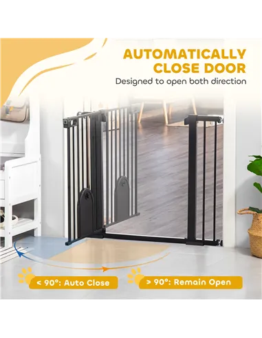 PawHut Dog Gate with Cat Flap Pet Safety Gate Barrier, Stair Pressure Fit, Auto Close, Double Locking, for Doorways, Hallways, 7