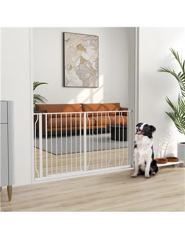 PawHut Extra Wide Dog Safety Gate, with Door Pressure, for Doorways, Hallways, Staircases - White