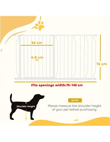PawHut Extra Wide Dog Safety Gate, with Door Pressure, for Doorways, Hallways, Staircases - White