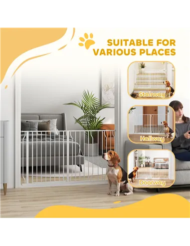 PawHut Extra Wide Dog Safety Gate, with Door Pressure, for Doorways, Hallways, Staircases - White