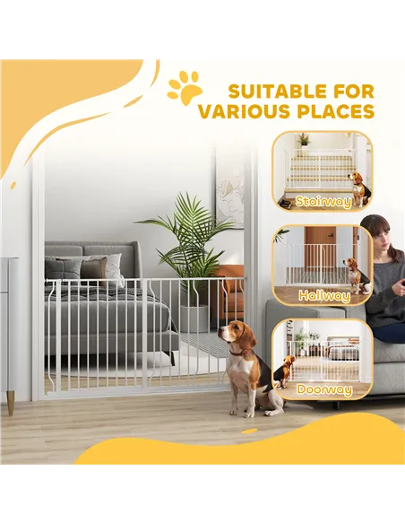 PawHut Extra Wide Dog Safety Gate, with Door Pressure, for Doorways, Hallways, Staircases - White
