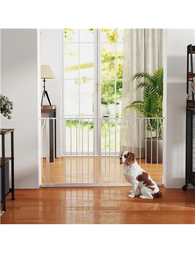 PawHut Extra Wide Dog Safety Gate, with Door Pressure, for Doorways, Hallways, Staircases - White