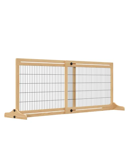 PawHut Freestanding Dog Gate, Foldable Pet Fence, Indoor Wood Barrier, Stair Gate with Support Feet, for Doorway, Hallway, Small