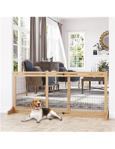 PawHut Freestanding Dog Gate, Foldable Pet Fence, Indoor Wood Barrier, Stair Gate with Support Feet, for Doorway, Hallway, Small
