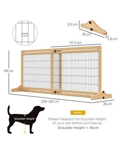 PawHut Freestanding Dog Gate, Foldable Pet Fence, Indoor Wood Barrier, Stair Gate with Support Feet, for Doorway, Hallway, Small