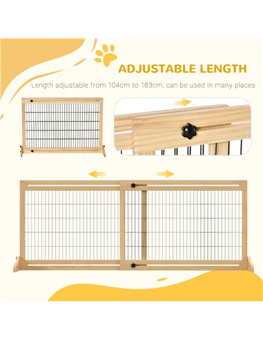 PawHut Freestanding Dog Gate, Foldable Pet Fence, Indoor Wood Barrier, Stair Gate with Support Feet, for Doorway, Hallway, Small