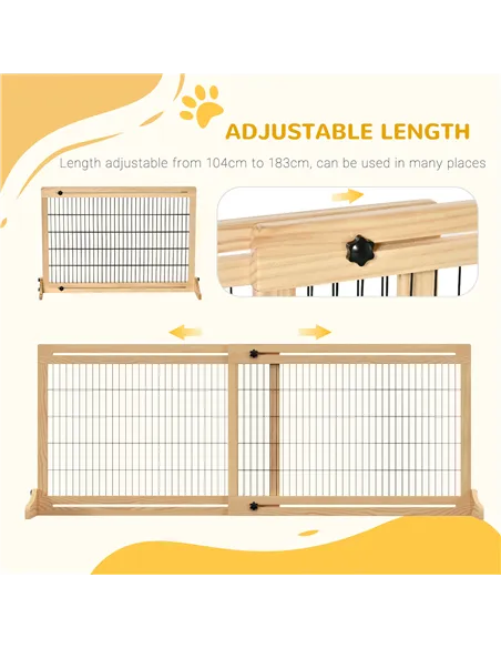 PawHut Freestanding Dog Gate, Foldable Pet Fence, Indoor Wood Barrier, Stair Gate with Support Feet, for Doorway, Hallway, Small