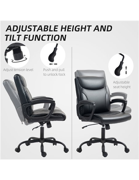 HOMCOM Executive Office Chair, Faux Leather Desk Chair with Height Adjustable, Swivel Wheels and Tilt Function, Computer Chair f