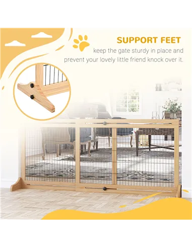 PawHut Freestanding Dog Gate, Foldable Pet Fence, Indoor Wood Barrier, Stair Gate with Support Feet, for Doorway, Hallway, Small