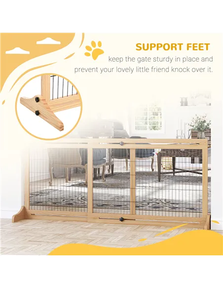 PawHut Freestanding Dog Gate, Foldable Pet Fence, Indoor Wood Barrier, Stair Gate with Support Feet, for Doorway, Hallway, Small