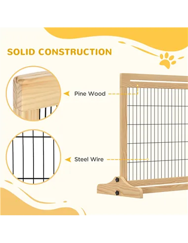 PawHut Freestanding Dog Gate, Foldable Pet Fence, Indoor Wood Barrier, Stair Gate with Support Feet, for Doorway, Hallway, Small