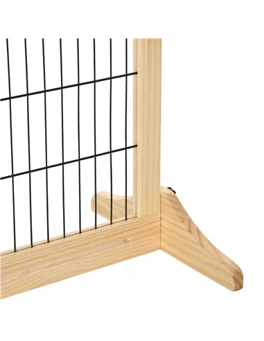 PawHut Freestanding Dog Gate, Foldable Pet Fence, Indoor Wood Barrier, Stair Gate with Support Feet, for Doorway, Hallway, Small