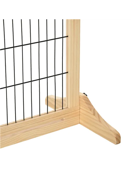 PawHut Freestanding Dog Gate, Foldable Pet Fence, Indoor Wood Barrier, Stair Gate with Support Feet, for Doorway, Hallway, Small